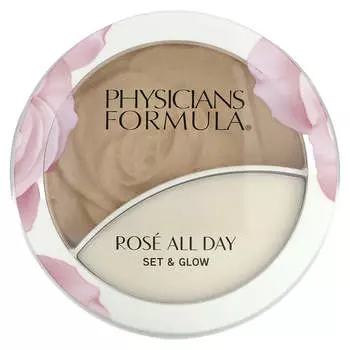 Physicians Formula, Rose All Day, Set & Glow, осветляющая пудра и бальзам-роса, 1711501 Sunlit Glow, 1 шт.