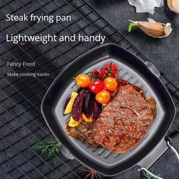 Picnic Grill Pan Portable Foldable Grill Pan Anti-scald Wooden Handle Outdoor Thickened Frying Pan Double Mouth Steak Pan