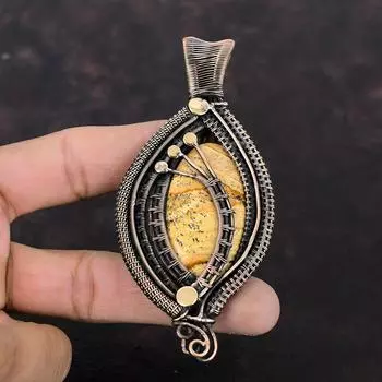 Picture Jasper Pendant Copper Wire Wrapped Pendant Gemstone Pendant Copper Wire Jewelry Unique Style Pendant Handmade Jewelry Gift For Women