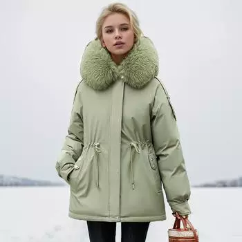 Pie Overcomes Medium и Long Temperament Стеганая куртка Стеганая куртка Маленькая мужская зимняя флисовая утолщенная куртка большого размера для женщин M темно-коричневого