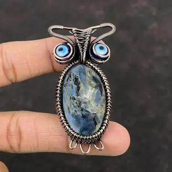 Pietersite Copper Pendant Wire Wrapped Pendant Blue Color Evil Eye Pendant Gemstone Jewelry Owl Pendant Handmade Copper Jewelry Gift For Her