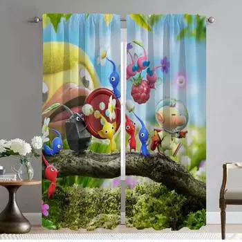 PIKMINS Partition Window Curtain for Room 2 Panel Anti-mosquito Curtains 2 Pieces Shades Halloween Decoration Tulle for Bedroom W50xH70cmx2pcs-CL