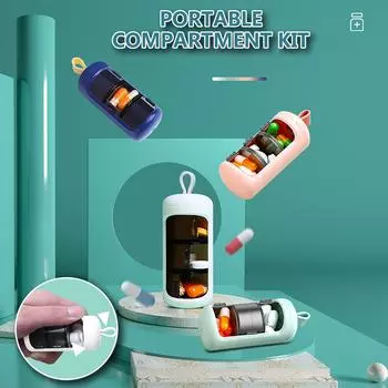 Коробка для таблеток Портативная коробка для хранения таблеток с 3 отделениями Компактная герметичная коробка синий