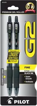 PILOT G2 Premium многоразовая выдвижная шариковая ручка с гелевой ручкой, тонкая ручка, черные чернила, 2 шт. в упаковке (31031) чёрный
