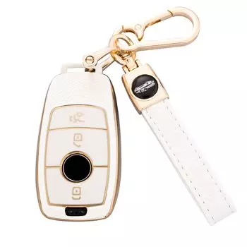 PIMOHI Key Case for AMG and Smart Key Case and Mercedes-Benz A-Class, B-Class, C-Class, E-Class, GL-Class, GLB, GLC, GLE, Cover, Leather-Look TPU,