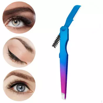 Пинцет для бровей с плоским кончиком, устойчивый к ржавчине Blue Purple
