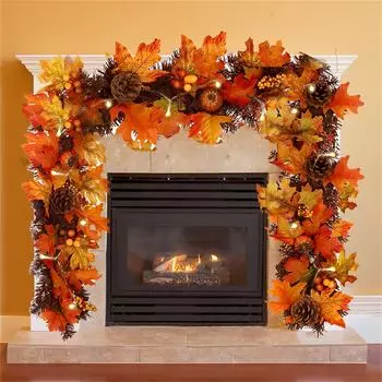 Pinecone Maple String Lights 1.8m/5.9ft Pinecone Maple Garland Lights DIY Halloween Pinecone Maple Leaf Rattan with String Light