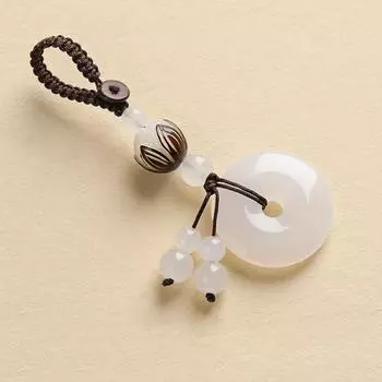 Ping Buckle Chalcedony Keychain Good Moral Keyring Keychain Pendant white-Small Lotus
