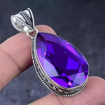Pink Amethyst Gemstone Handmade 925 Sterling Silver Jewelry Pendant 2.09 p3B38