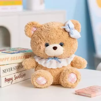 Pink Bear Brown Rabbit Scarf Bow Plush Doll Animal Festival Ornament Gift 21 cm