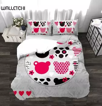 Pink Black Bear Duvet Cover Set UK Single Double Queen US Twin Full King Size Bed Linen Set EU single(135x200cm)