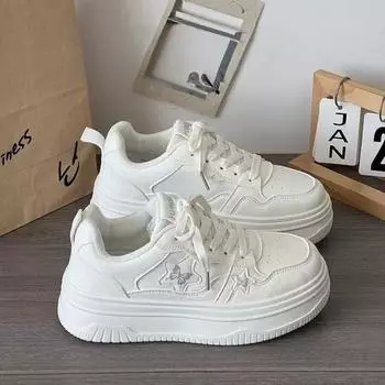 Pink bow thick baseplate shoes women s autumn new round head white shoes student casual shoes 35
