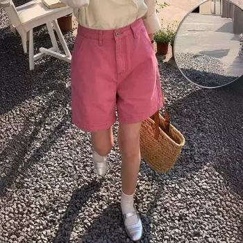 Pink Denim Shorts Summer New Style for Women with High Waist Slimming A-line Wide-leg Mid-length Pants Loose Five-point Pants S