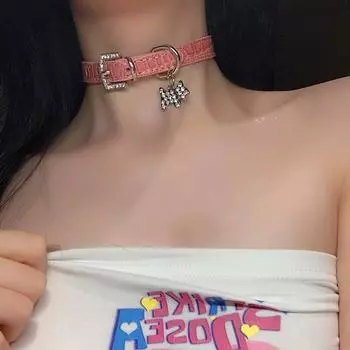 Pink Diamond Y2K Babes Sweet Cool Neck Ring Choker Neck Chain Collarbone Chain Female Collar Dog розовый