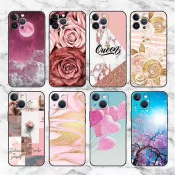 Pink Flower Hert Case For Apple iPhone 14 Pro Max 13 11 12 Mini SE 7 8 Plus X XS 6 6S Silicone Shell Phone Cover Soft TPU Funda iPhone 6 6S Plus
