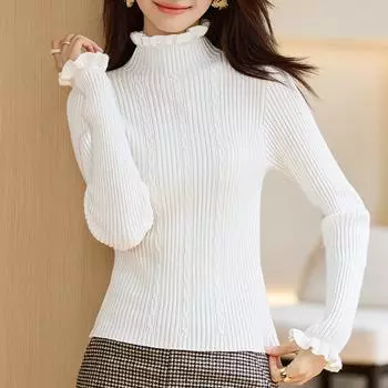 Pink Half-high Neck Twist Sweater for Women In Winter Fashionable Inner Wear New Black Ears Age-reducing Slimming Base Shirt S