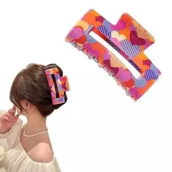 Pink Heart-shaped Printed Rectangular Gripping Clip Non-slip Hair Clip Sweet Ponytail Clip Hair Valentine s Day Party Shark Clip