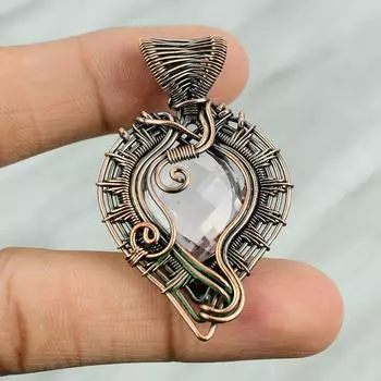 Pink Kunzite Copper Pendant Copper Wire Wrapped Jewelry Kunzite Gemstone Jewelry Handmade Pendant Heart Stone Pendant Copper Jewelry Gift