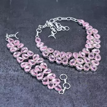 Pink Kunzite Gemstone Handmade 925 Sterling Silver Jewelry Set p1I19