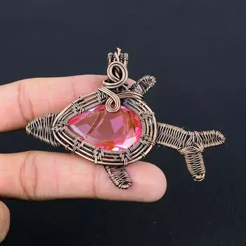 Розовый драгоценный камень кунцит, ручная работа, чистая медная проволока, обернутая в рыбу, ювелирное изделие 2.56 Inches розовый