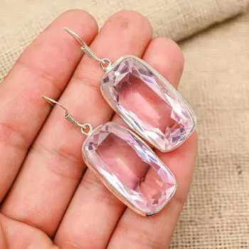 Pink Kunzite Gemstone Handmade Solid 925 Sterling Silver Earring Jewelry Gift For Love