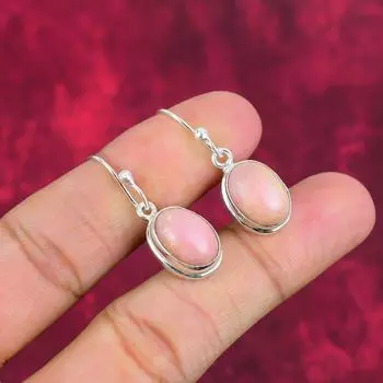 Серьги ручной работы с розовым опалом и драгоценными камнями, серьги из чистого серебра 925 пробы, уникальные дизайнерские украшения для женщин 1.50 Inches розовый