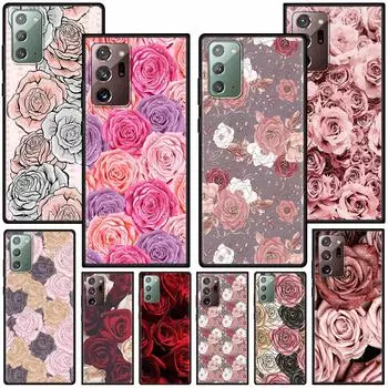 Pink Rose Bling Print Case for Samsung Galaxy Note 20 Ultra 10 9 8 Silicon Coque M31 M30s M51 M31s M52 5G Soft Black Phone Cover Samsung F62