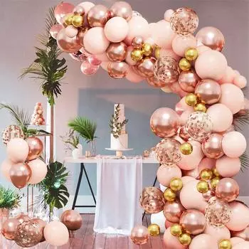 Pink Rose Gold Balloon Garland Arch Kit Macaron Orange balloons Confetti Wedding Birthday Baby Shower Party Decor as picture