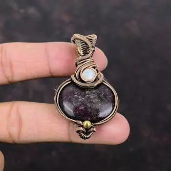 Pink Tourmaline Pendant Copper Wire Wrapped Pendant Rainbow Moonstone Pendant Copper Jewelry Gemstone Pendant Handmade Jewelry Gift For Mom