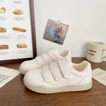 Pink Velcro board shoes female ugly cute spring and summer new niche leather surface student sports little white shoes 35 розовый