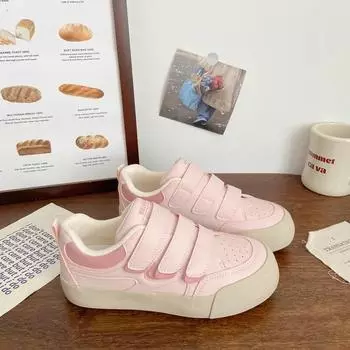 Pink Velcro board shoes women s summer new niche versatile leather student sports little white shoes 35 розовый