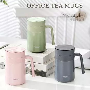PINKAH Summer New Portable Office Tea Mug 316 Stainless Steel Mirror Lid Long Filter Simple Men And Women Coffee Cup 301-400ml зелёный