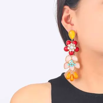 Pinkdudu Бохо Стиль Модные Цветочные Серьги-подвески Европейские Американские Преувеличенные Нишевые Серьги Ручной Работы PD2183
