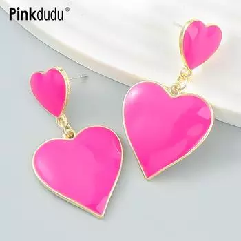 Pinkdudu модные розовые серьги-капли «Любовь», романтические милые 3 цвета, эмалированные серьги в форме сердца с геометрическим узором для женщин, ювелирные изделия PD1490 Yellow жёлтый