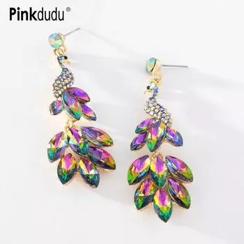 Pinkdudu, романтические весенние серьги 2023, 7 цветов, серьги-капли в виде павлина, модные роскошные серьги с блестящими стразами и животными для женщин, PD1226 фиолетовый