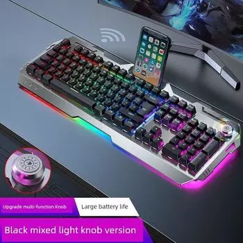 Pioneer 810 Wireless Keyboard Gaming Mouse for E-Sports Suit Mechanical Feeling Computer Notebook Dedicated Key Mouse Black mixed light knob version [rechargeable]]