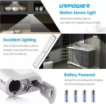 PIR LED Motion Sensor Light Cupboard Wardrobe Bed Lamp LED Under Cabinet Night Light For Closet Stairs Kitchen 6LEDs теплый белый