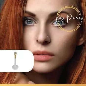 ПИРСИНГ KODY Labret Bioflex и головка из 14-каратного ЗОЛОТА, украшенная цирконом толщиной 2 мм.