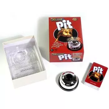 Pit Game Deluxe для детей от 7 лет и старше. Настольная карточная игра. Содержит 74 карты. Звуковой звонок и правила.