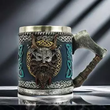 Пивной бокал Viking Valhalla из смолы, кружка из нержавеющей стали, пивные кружки Warrior, посуда для напитков, кружка Tomahawk, кофейная чашка, чайный стакан, декор 450ml