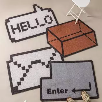 Pixel Style Welcome Anti-slip PVC Floor Mat Croppable Entrance Doormat for Entryway Porch Hallway Home Decor Dust Removal Carpet 40x60cm