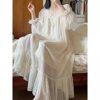 Пижама-миска French Fairy Mist Mesh, ночная рубашка для женщин, хлопковая ночная рубашка, платье принцессы с оборками, летняя романтическая ночная рубашка S