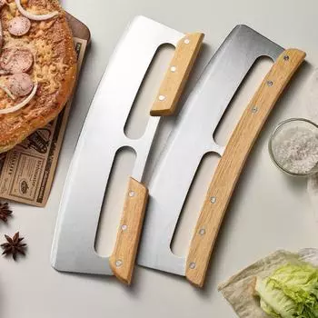 Pizza Cutter Pie Cutter Nougat Cutting Wooden Handle Half Moon Shape Kitchen Bakery Products Household Commercial