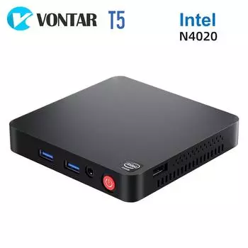 ПК T5 Intel Celeron N4020 с LPDDR4 4 ГБ eMMC 64 ГБ, поддержка 4K 1000M RJ45 LAN Wifi5 BT5.0 Мини-ПК 4G64G чёрный
