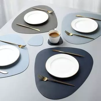 Placemat Table Mat Tableware Pad PU Leather Waterproof Heat Insulation Non-Slip Placemat Soft Black Brown Washable Bowl Coaster Placemat and Coaster