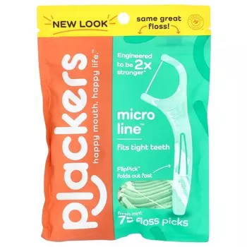 Plackers, Micro Line, одноразовая зубная нить, свежая мята, 75 шт.