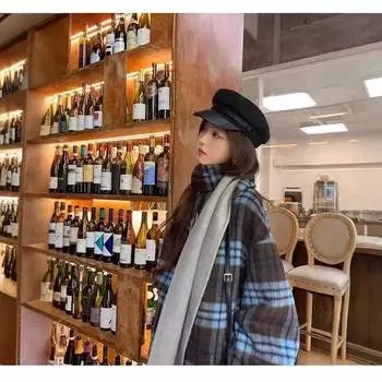 Plaid Reversible Double-sided Wool Coat for Women New Style Detachable Scarf Long Woolen Outer S