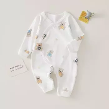 Plaid Soft Cotton ~ Newborn Clothes Fall Thin Long Sleeve Jumpsuit Rompers Jumpsuit Spring Clothes Seamless Cotton Happy Bear [Velcro Butterfly Clothes]] 66(Code)