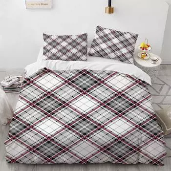 Plaid Stripes Duvet Cover Set Polyester Bedding Set For Kids Teens Adults King Queen Full Size Comforter Cover Black And White EU single(135x200cm)