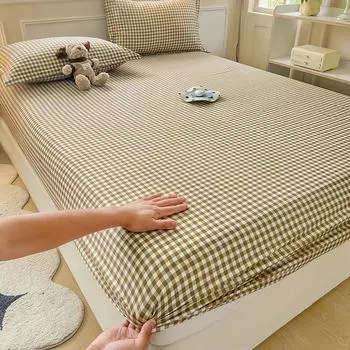 Plaid Style Fitted Sheet Skin-friendly Bed Cover Elastic Bedsheet for Girls Boys Room Couvre Lit Home Bed Linen(No Pillowcase) Single 90x200cm 1pc